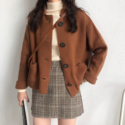 3 colors 2019 autumn korean style solid color turn down collar knittd cardigans womens sweaters womens (X201)